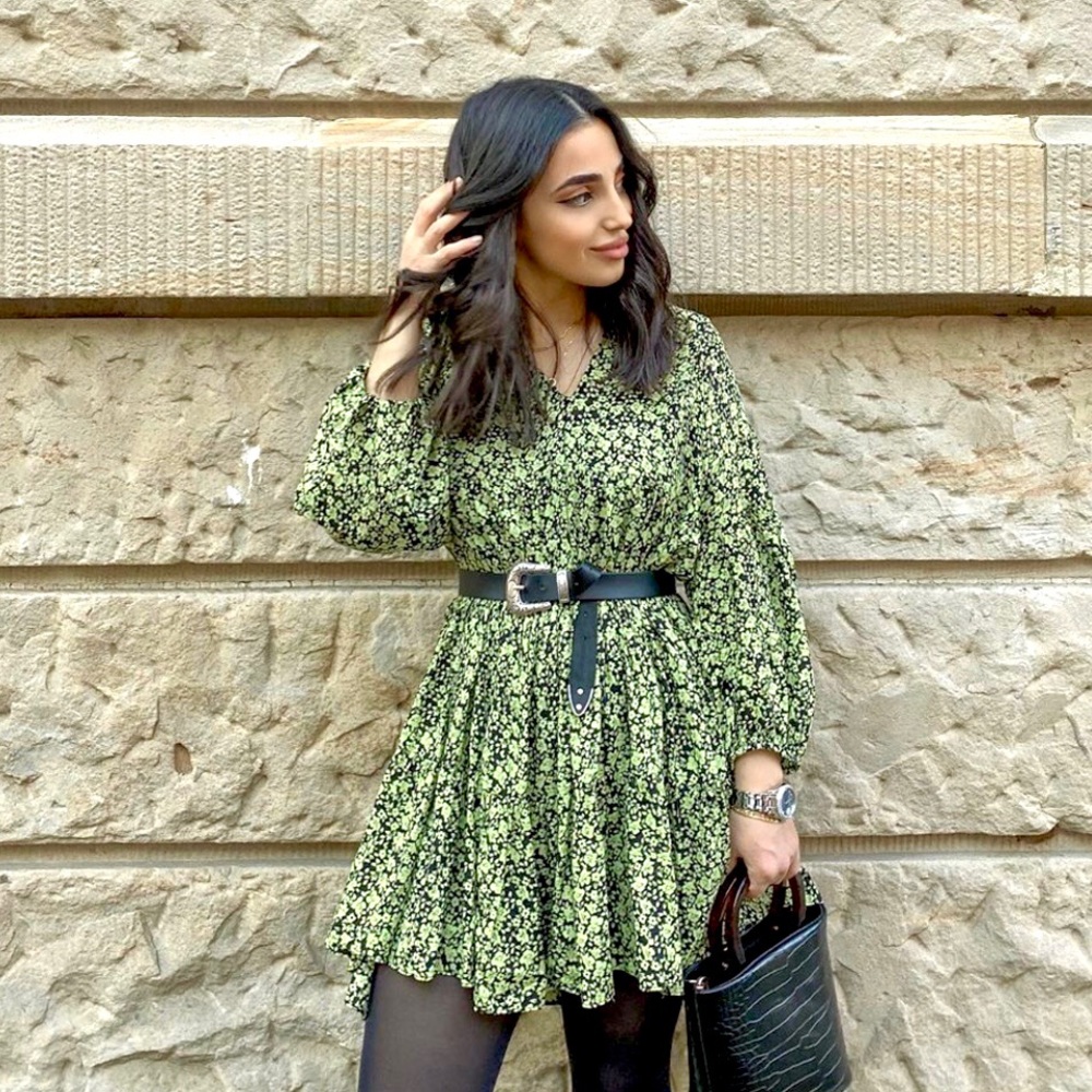 Zara Light Green Floral Print Dress